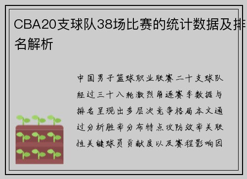 CBA20支球队38场比赛的统计数据及排名解析